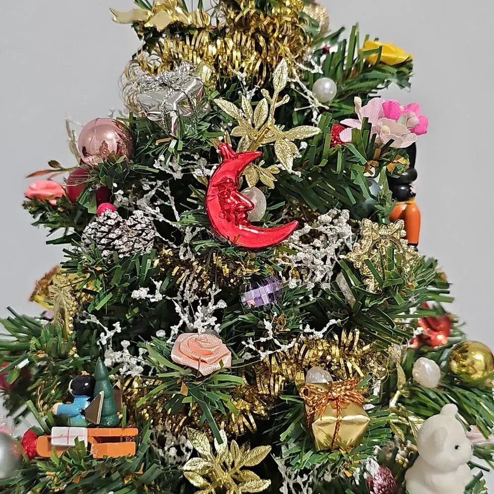 Artificial Tabletop Decorated Christmas Tree Santa Claus Topper Retro Kitsch